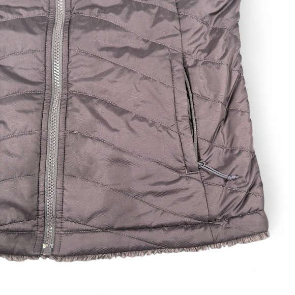 North Face Vest Womens SMALL Gray Mossbud Reversible Quilted Sherpa Fleece - Picture 4 of 12